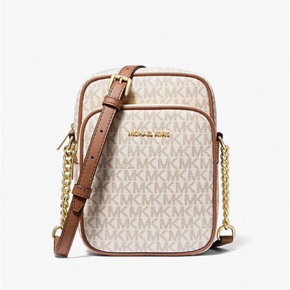 Michael Kors Jet Set Travel Medium Logo Crossbody Bag vanilla/Brown NWT